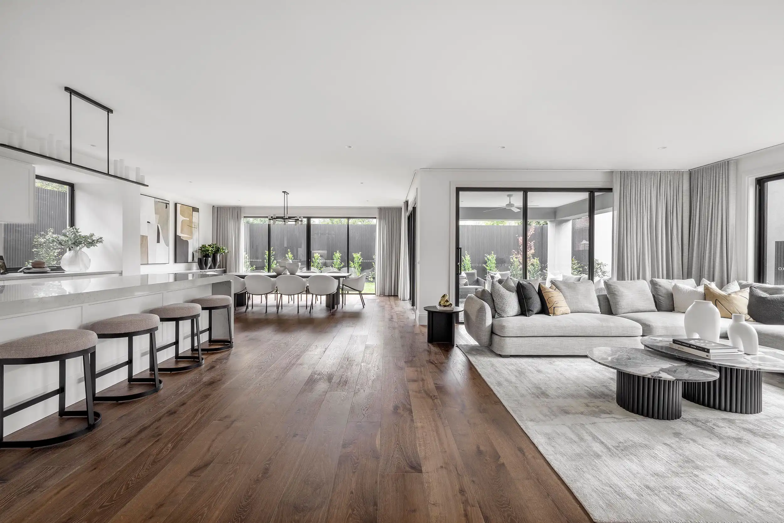 Durrant Masterpiece home with neutral monochromatic colours and a touch of timber flooring throughout