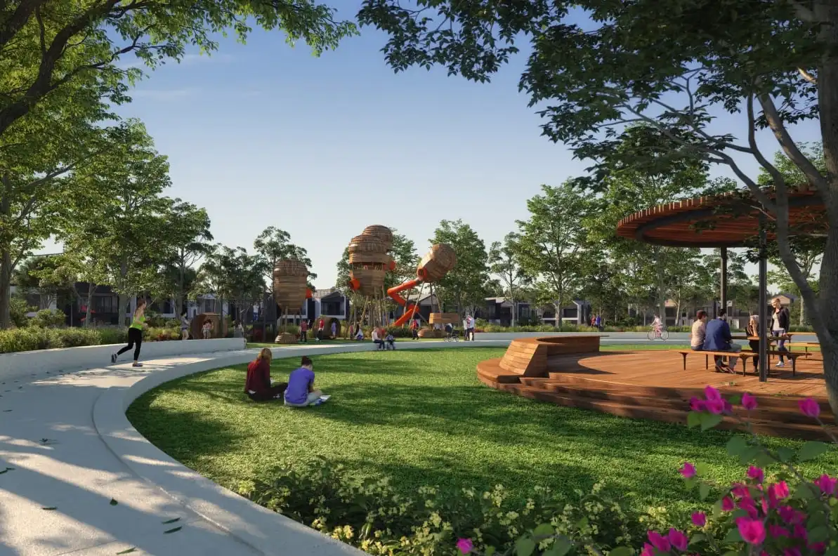 A rendered image of a park at Kinley Estate in Lilydale