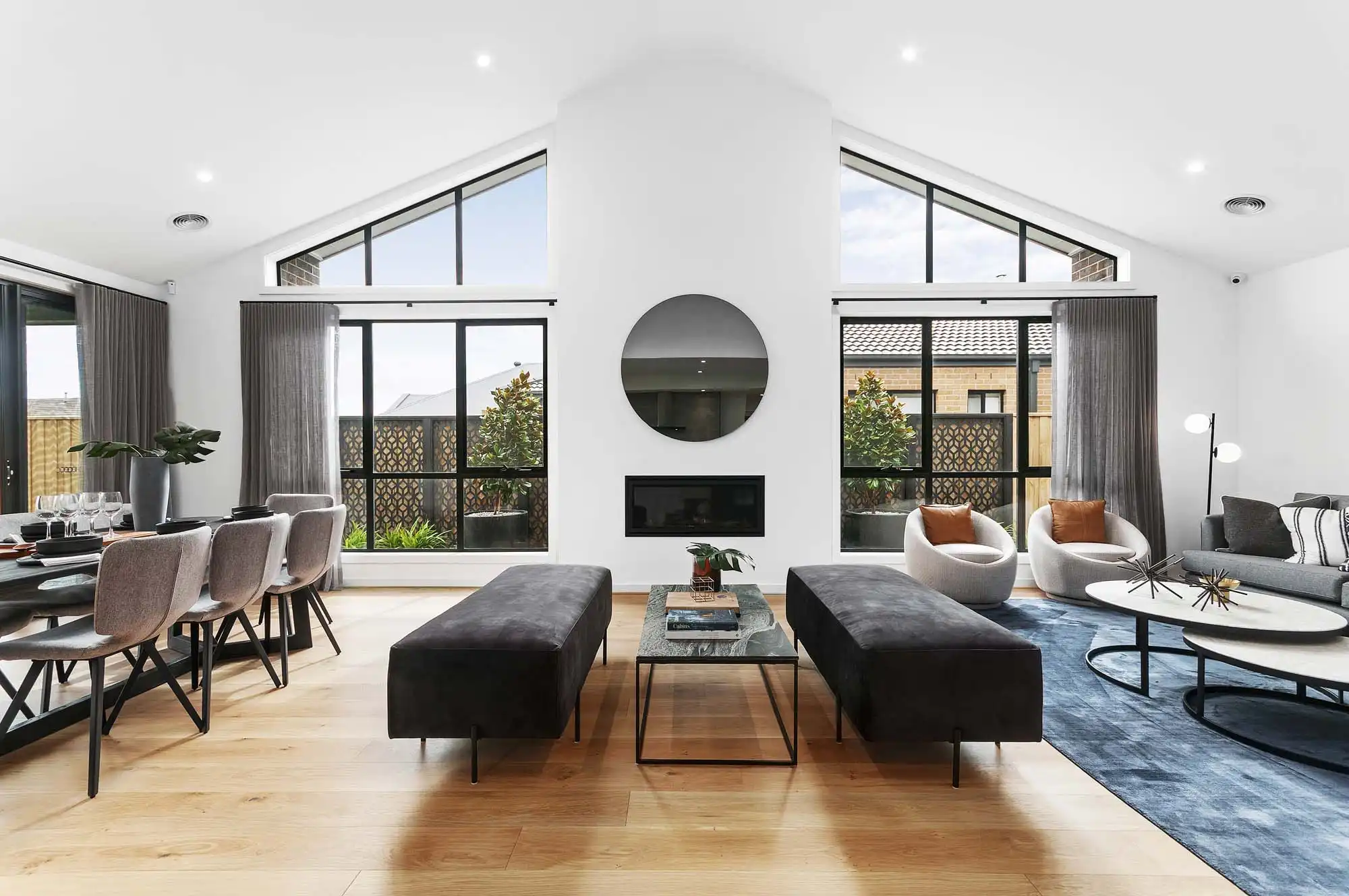 raked ceiling and ceiling high windows